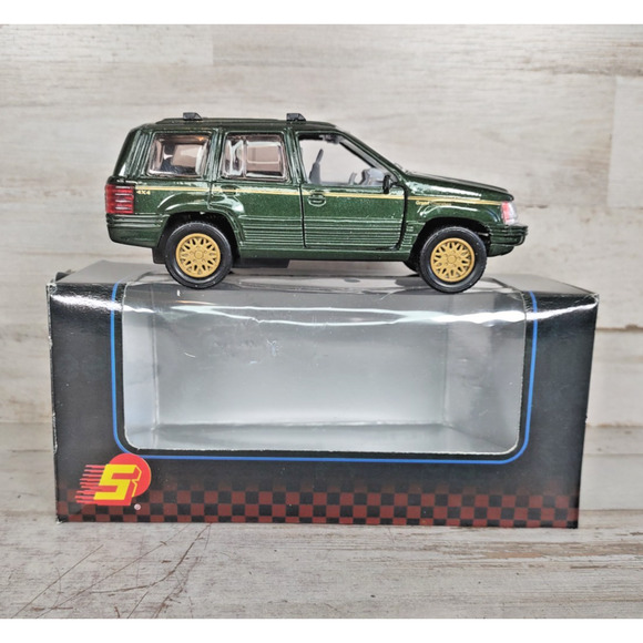 Vintage Superior Jeep Grand Cherokee Die Cast Pull Back Car Green w/ Box 96 5" - Picture 1 of 10